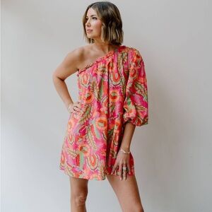 Show Me Your MuMu High Volume Floral Pink Mini Dress Sz S Ruffle Puff sleeve